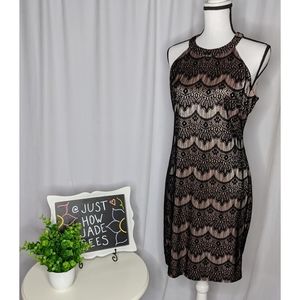 GUESS Halter Pink and Black Lace Cocktail Dress